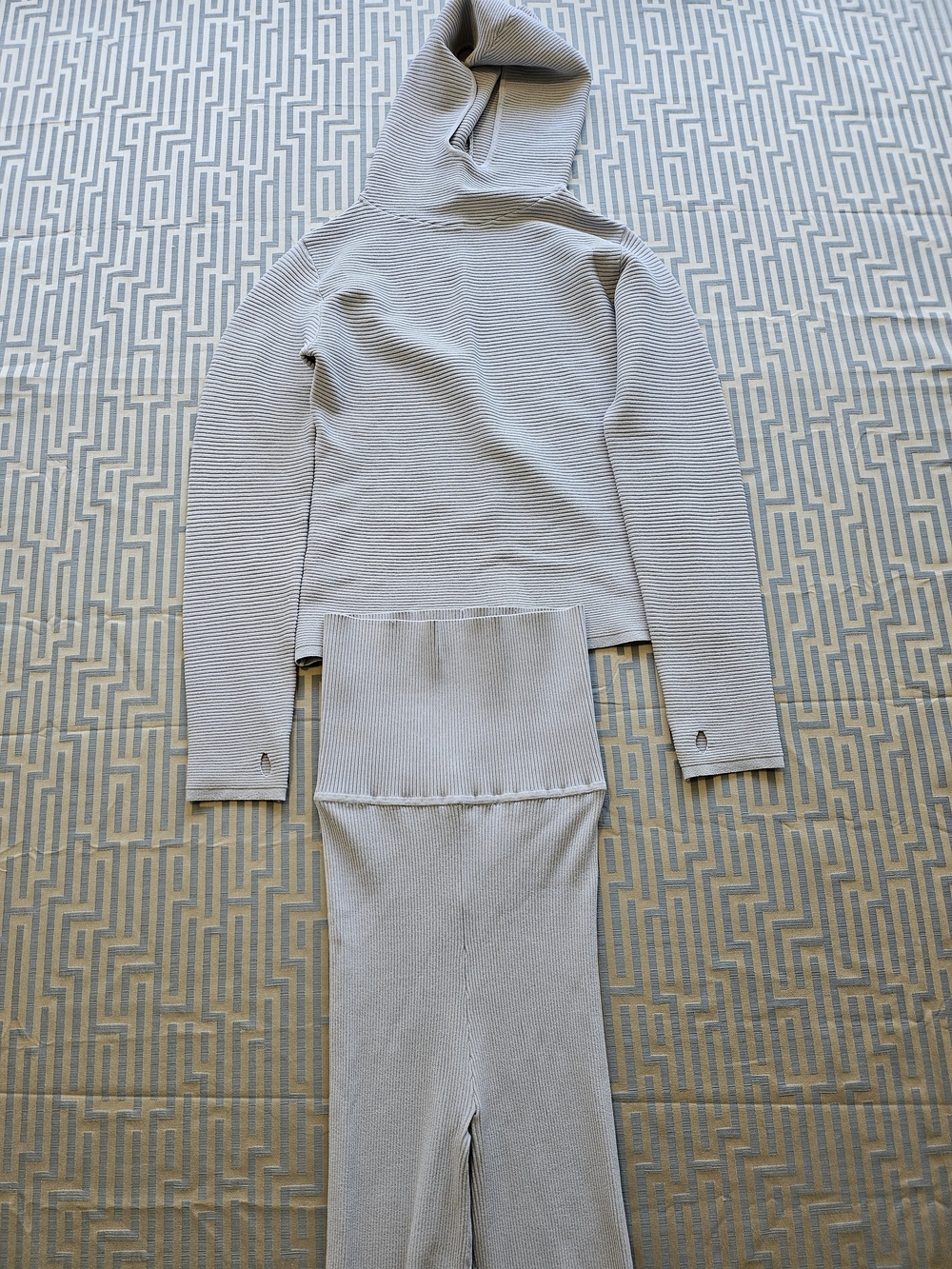 Live The Process Ribbed Long Sleeve With Hood and Leggings Set in Light Gray